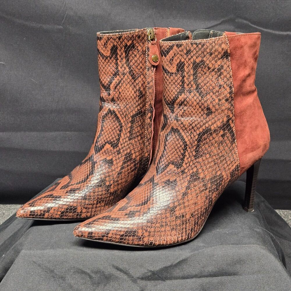 Geox Respira Faviola Womens 10.5 EU 41 Brown Suede Snake Heeled Ankle Boots Zip